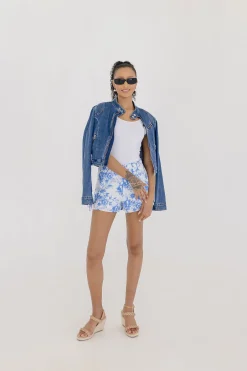 Tara Long Sleeve Moto Denim Jacket Medium Wash