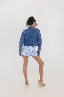 Tara Long Sleeve Moto Denim Jacket Medium Wash