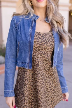 Tara Long Sleeve Moto Denim Jacket Medium Wash