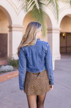 Tara Long Sleeve Moto Denim Jacket Medium Wash