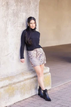 Taryn Drawstring Satin Leopard Print Mini Skirt Brown