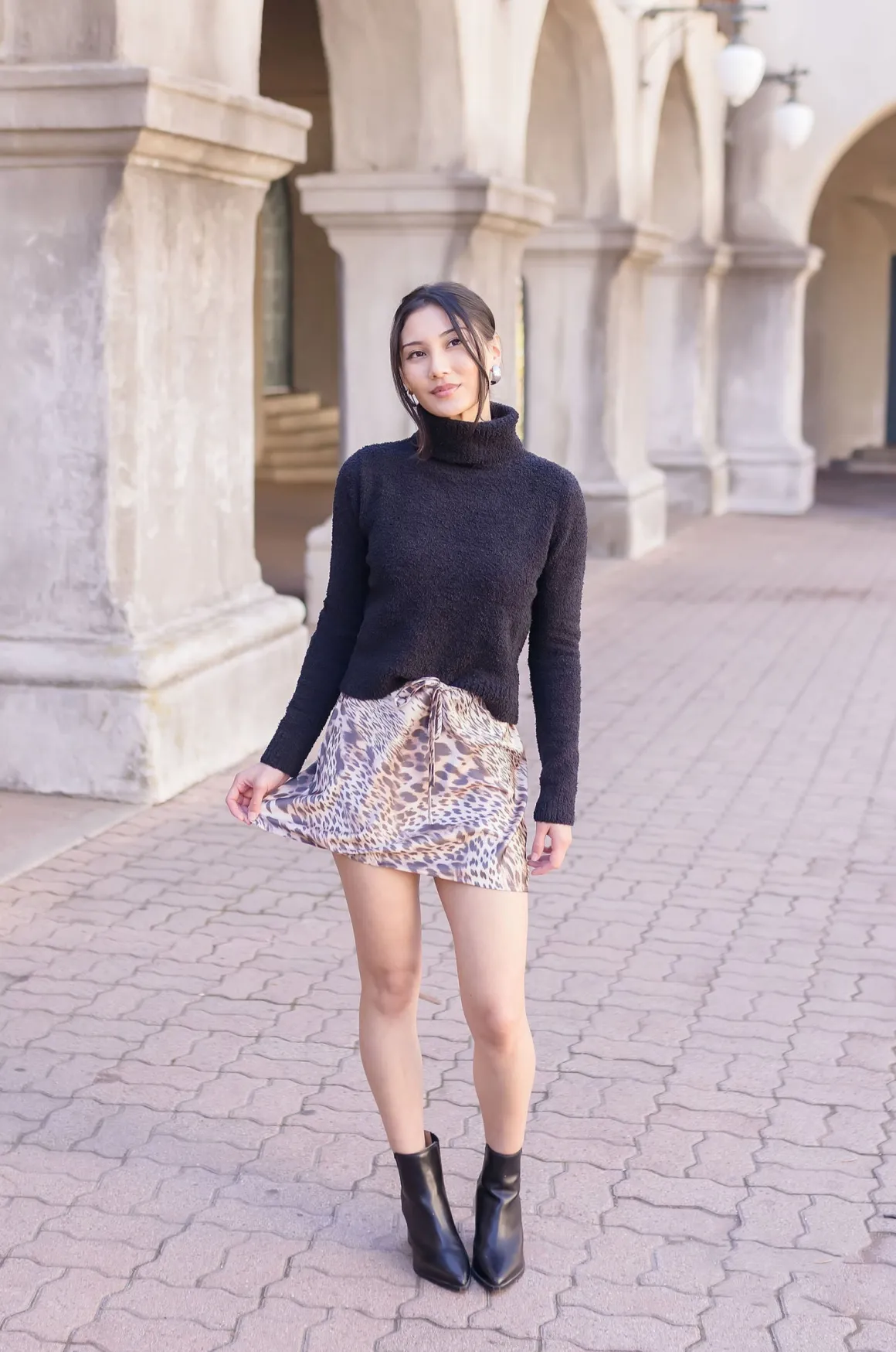Taryn Drawstring Satin Leopard Print Mini Skirt Brown