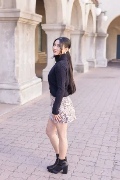 Taryn Drawstring Satin Leopard Print Mini Skirt Brown