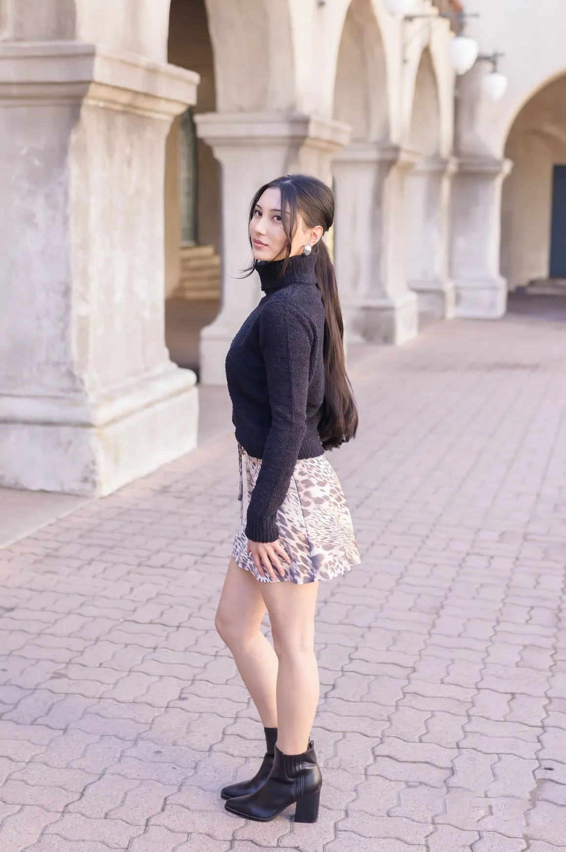 Taryn Drawstring Satin Leopard Print Mini Skirt Brown
