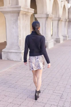 Taryn Drawstring Satin Leopard Print Mini Skirt Brown
