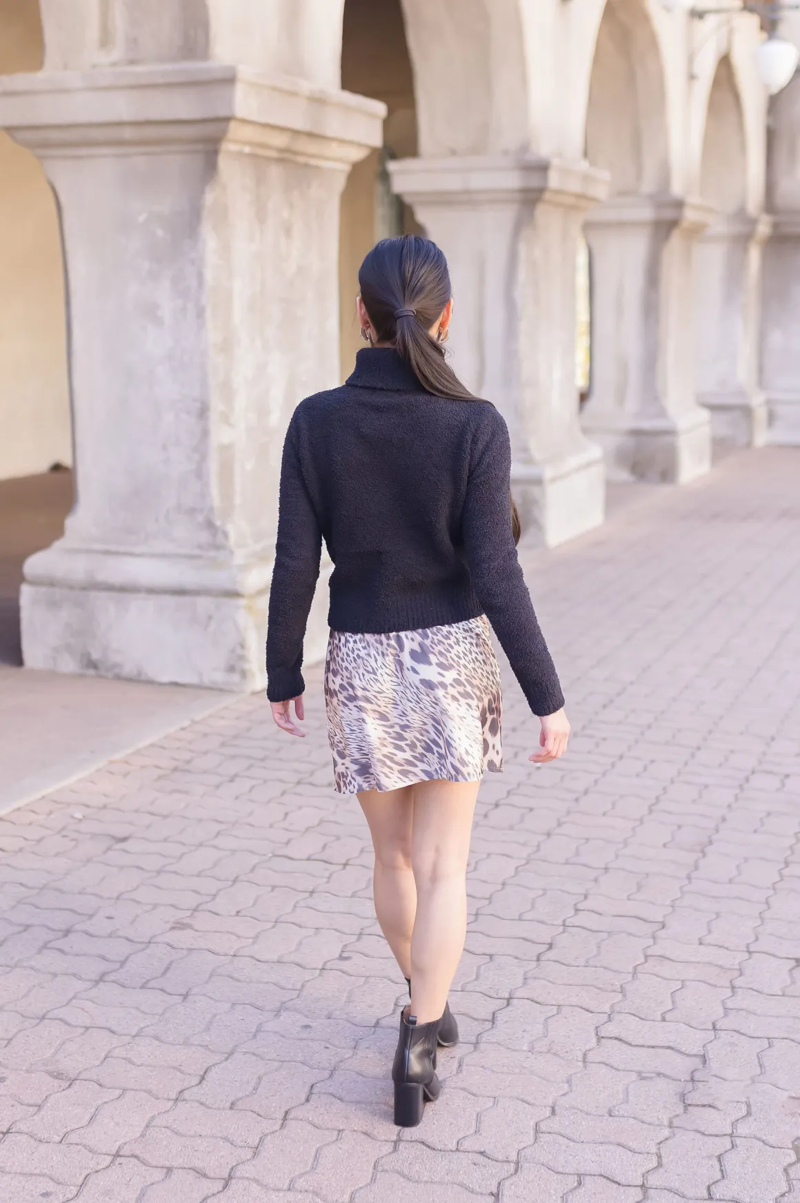 Taryn Drawstring Satin Leopard Print Mini Skirt Brown