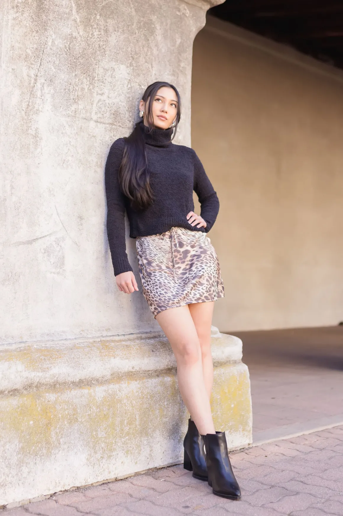 Taryn Drawstring Satin Leopard Print Mini Skirt Brown