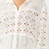 Teanna Long Sleeve Embroidered Eyelet Button Down Top White