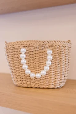 Teresa Pearl Straw Purse Taupe