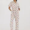 Tessa Short Sleeve Button Down Floral Print Denim Jumpsuit White