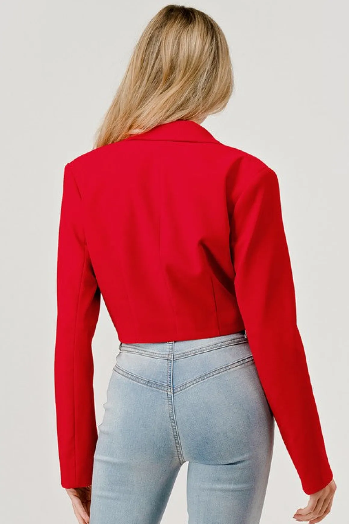 Tiana Long Sleeve Notched Lapel Crop Blazer Red