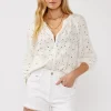 Tiffany Long Sleeve Button Down Eyelet Top White