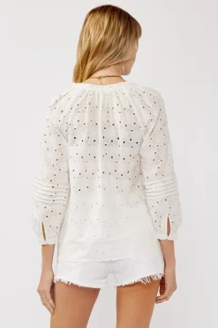 Tiffany Long Sleeve Button Down Eyelet Top White