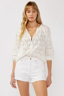 Tiffany Long Sleeve Button Down Eyelet Top White