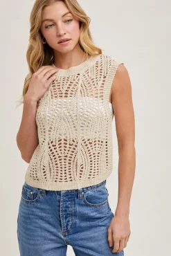 Tina Sleeveless Open Knit Top Natural