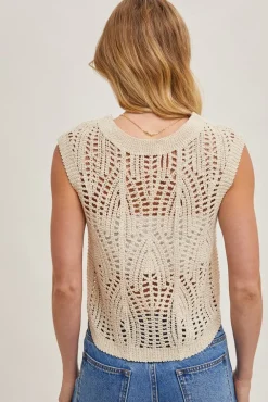 Tina Sleeveless Open Knit Top Natural