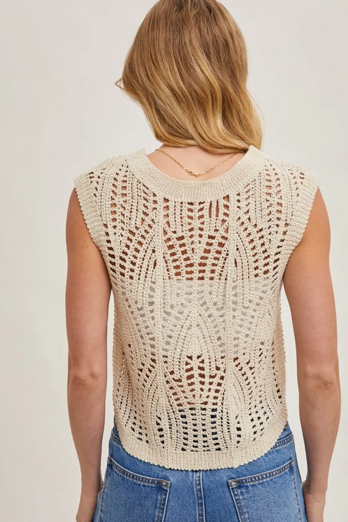 Tina Sleeveless Open Knit Top Natural