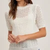 Toni Short Sleeve Open Knit Top White