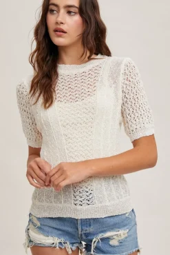 Toni Short Sleeve Open Knit Top White