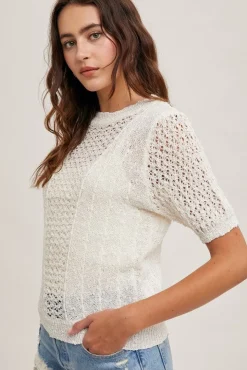 Toni Short Sleeve Open Knit Top White