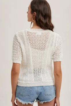 Toni Short Sleeve Open Knit Top White