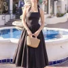 Tracy Sleeveless Halter Lace Contrast Midi Dress Black