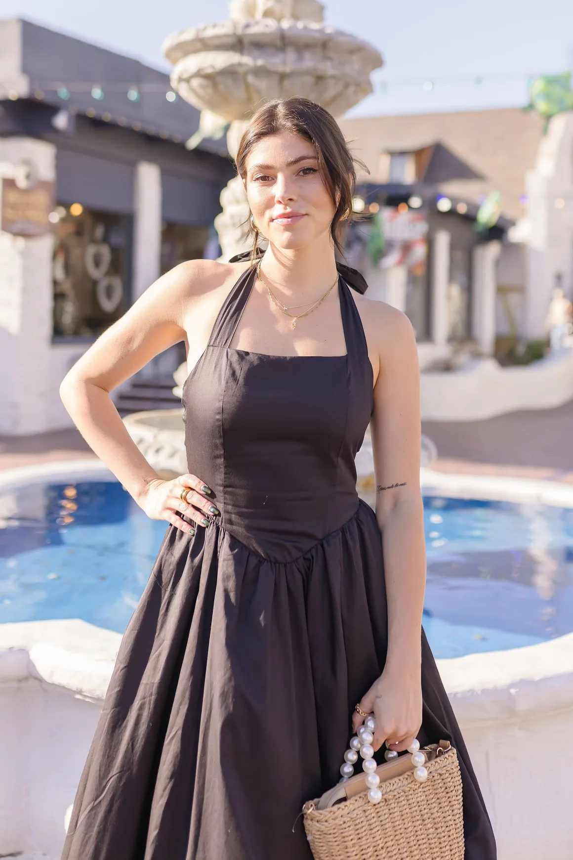 Tracy Sleeveless Halter Lace Contrast Midi Dress Black