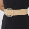 Trisha Clear Circle Buckle Straw Waist Belt Tan