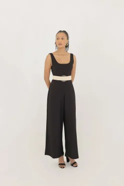 Trisha Clear Circle Buckle Straw Waist Belt Beige