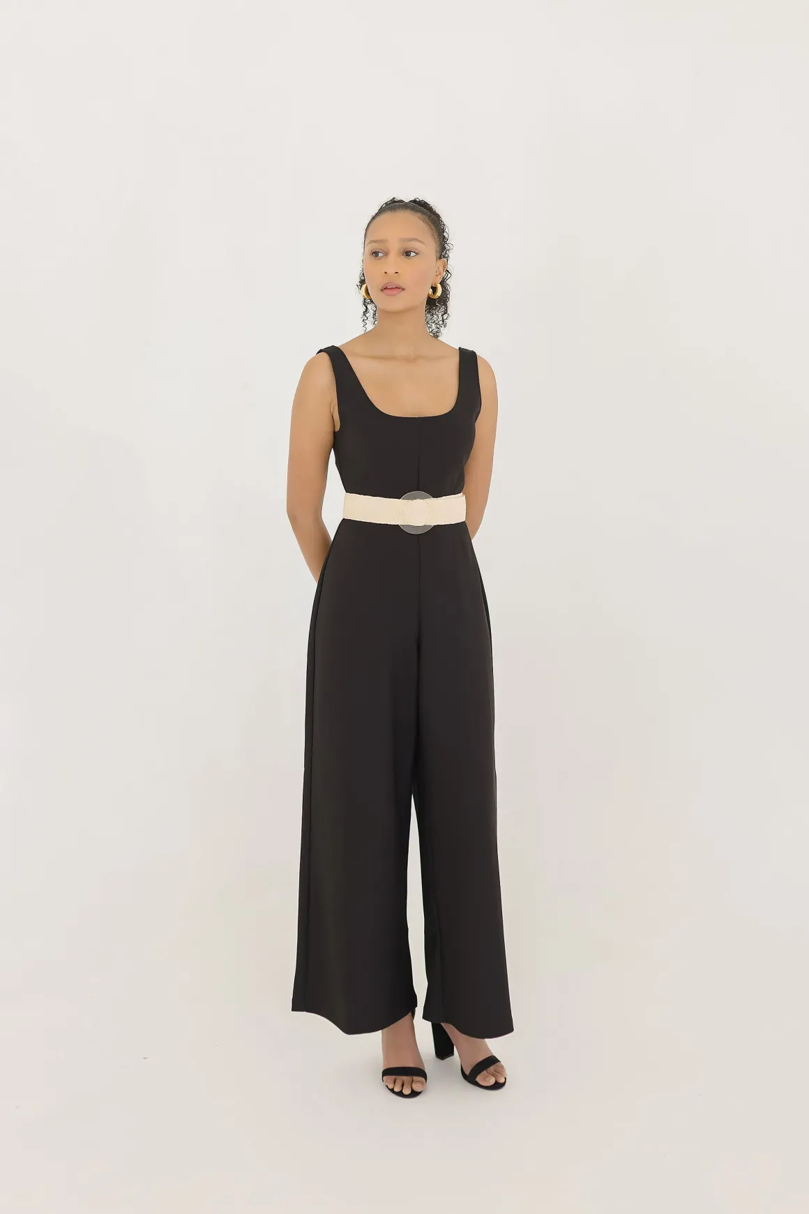 Trisha Clear Circle Buckle Straw Waist Belt Beige
