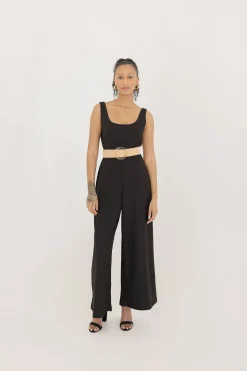 Trisha Clear Circle Buckle Straw Waist Belt Tan