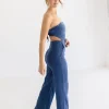 Valencia Sleeveless Back Tie Wide Leg Denim Jumpsuit Dark Wash