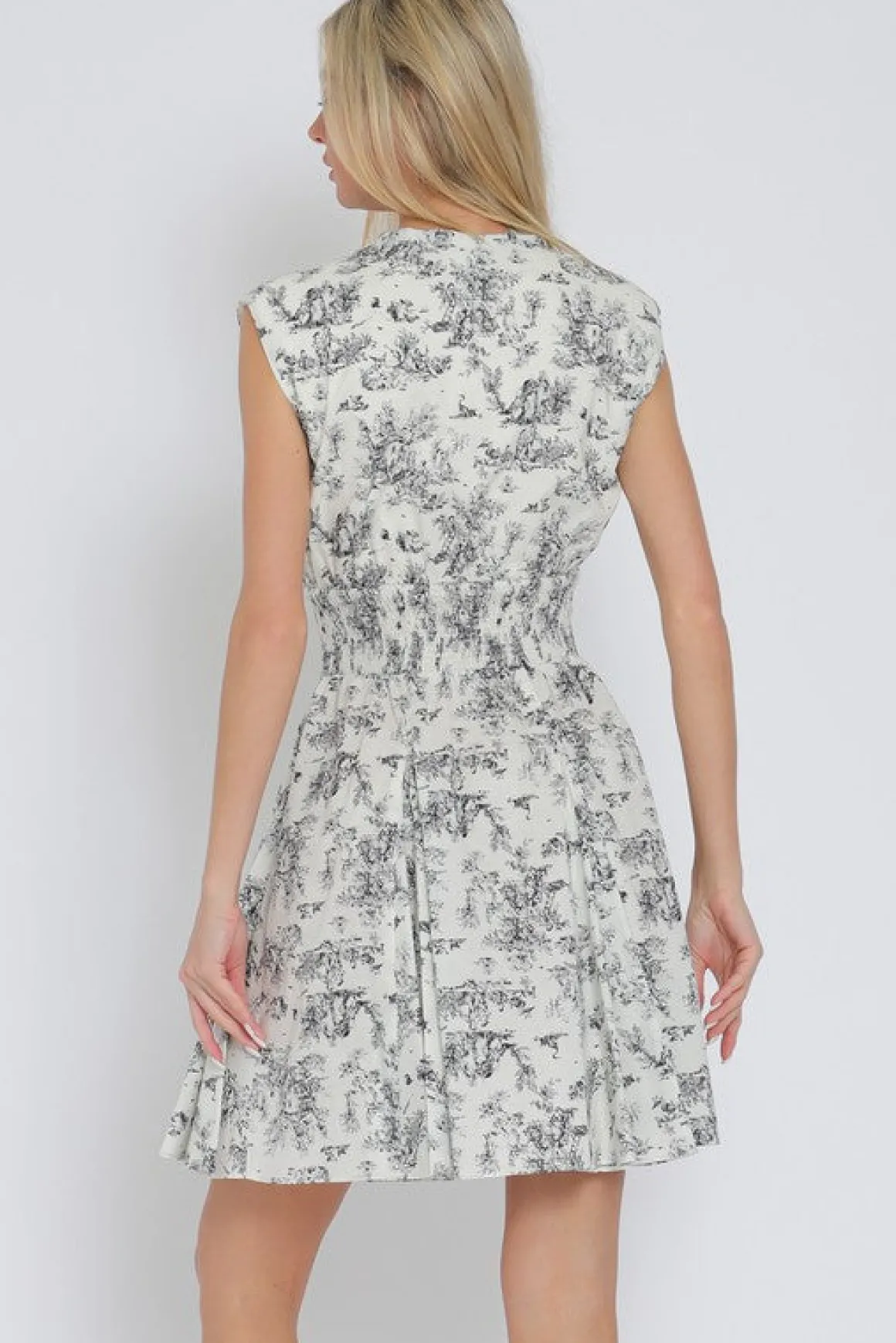 Vickie Shoulder Pad Sleeve Abstract Print Zip Up Mini Dress White
