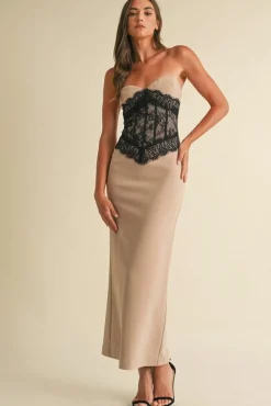 Victoria Sleeveless Lace Maxi Dress Beige