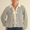 Vivian Long Sleeve Bow Tie Stripe Print Top Ivory