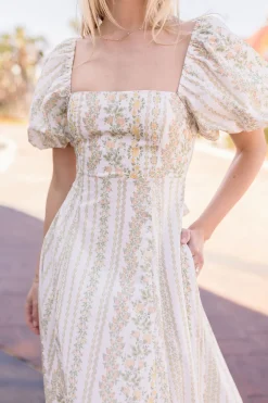 Waitlist 5/10 ♥ Jess Short Puff Sleeve Floral Print Midi Dress Peach