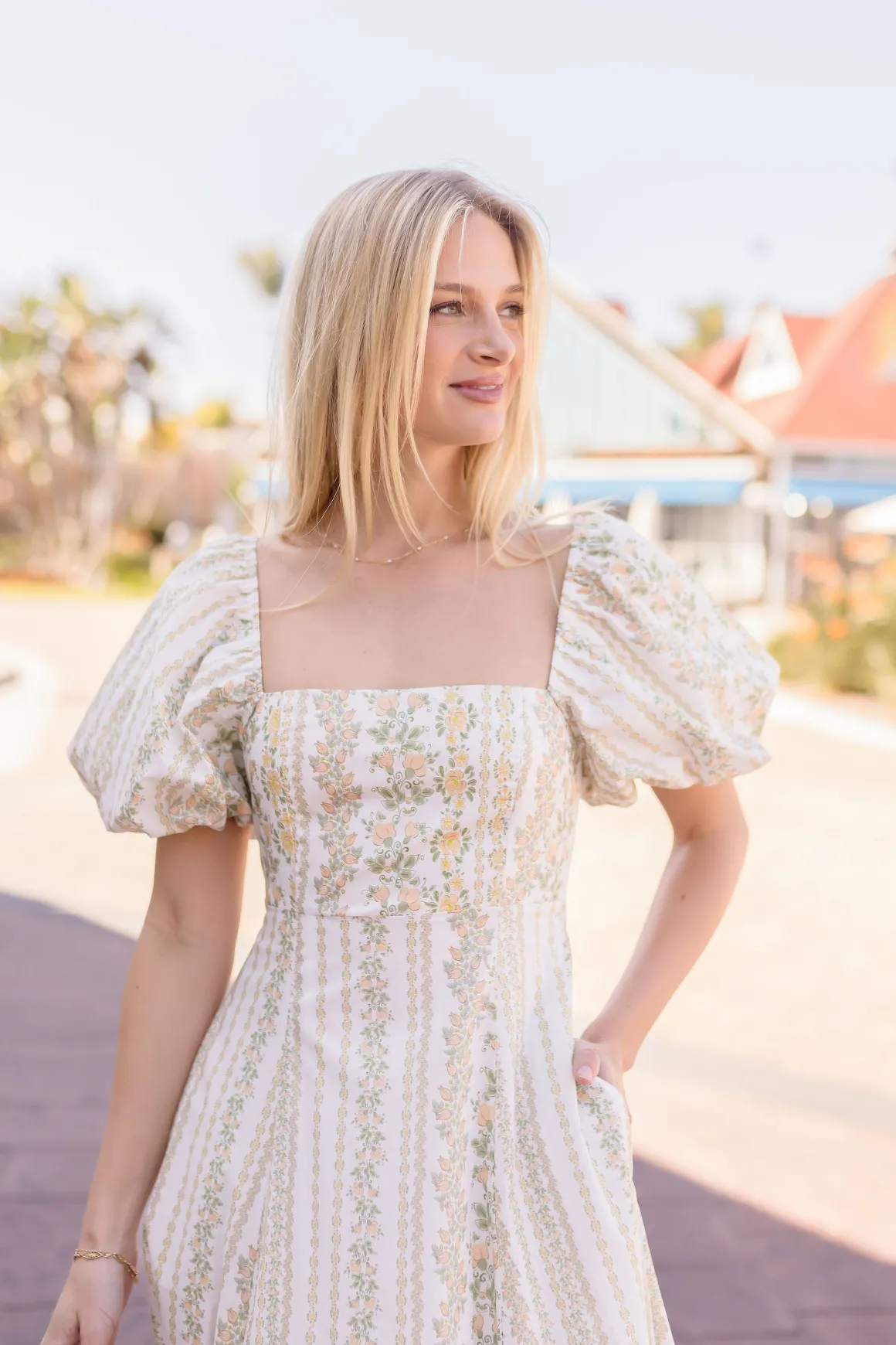 Waitlist 5/10 ♥ Jess Short Puff Sleeve Floral Print Midi Dress Peach