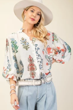 Waitlist 4/28 ♥ Adele Long Sleeve Button Down Floral Print Print Top White