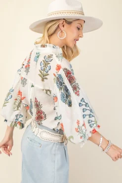 Waitlist 4/28 ♥ Adele Long Sleeve Button Down Floral Print Print Top White