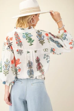 Waitlist 4/28 ♥ Adele Long Sleeve Button Down Floral Print Print Top White