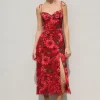 Waitlist 5/20 ♥ Aesha Sleeveless Shoulder Tie Floral Print Midi Dress Red
