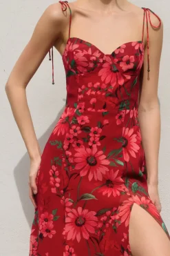 Waitlist 5/20 ♥ Aesha Sleeveless Shoulder Tie Floral Print Midi Dress Red