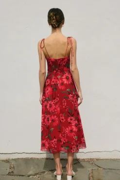 Waitlist 5/20 ♥ Aesha Sleeveless Shoulder Tie Floral Print Midi Dress Red