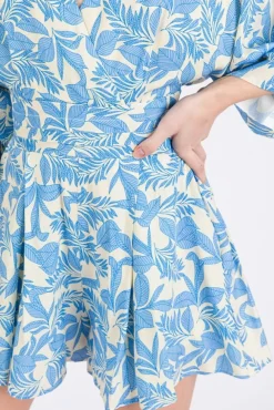 Waitlist 4/23 ♥ Alex 3/4 Sleeve Back Tie Palm Print Romper Blue
