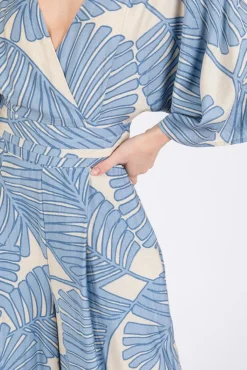 Waitlist 4/25 ♥ Annabelle 3/4 Sleeve Back Tie Palm Print Wide Leg Jumpsuit Blue