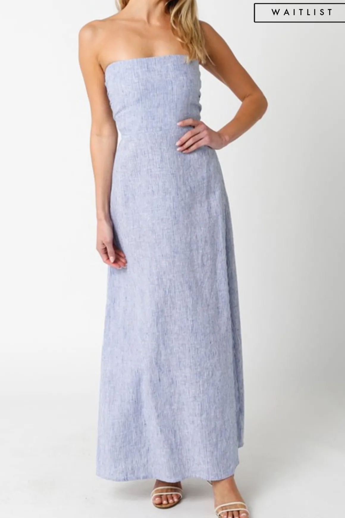 Waitlist 5/5 ♥ Ari Sleeveless Stripe Print Linen Maxi Dress Blue