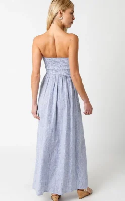 Waitlist 5/5 ♥ Ari Sleeveless Stripe Print Linen Maxi Dress Blue