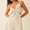 Waitlist 5/15 ♥ Austin Sleeveless Flower Accent Cut Out Linen Romper Natural
