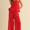 Waitlist 5/20 ♥ Callie Sleeveless Tunic Top And Wide Leg Pants Set Red