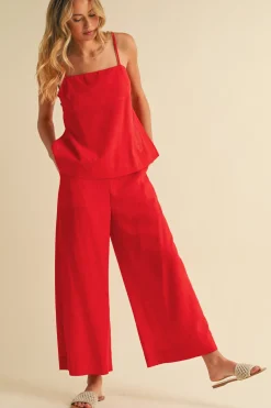 Waitlist 5/20 ♥ Callie Sleeveless Tunic Top And Wide Leg Pants Set Red